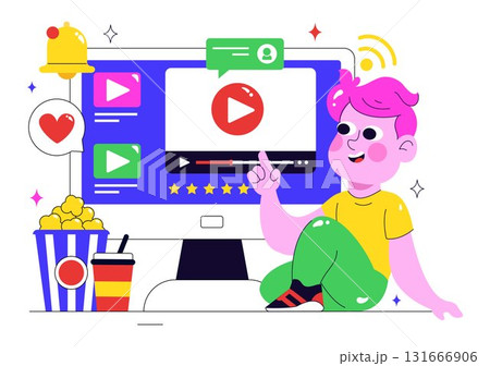 Online Streaming Platforms Illustration Featuring People Watching Live Streams with Video Engagement, Online Education, and Reaching Online Audiences Online Streaming Platforms Illustration Featuring People Watching Live Streams with Video Engagement, Online Education, and Reaching Online Audiences 131666906