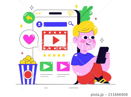 Online Streaming Platforms Illustration Featuring People Watching Live Streams with Video Engagement, Online Education, and Reaching Online Audiences 131666908