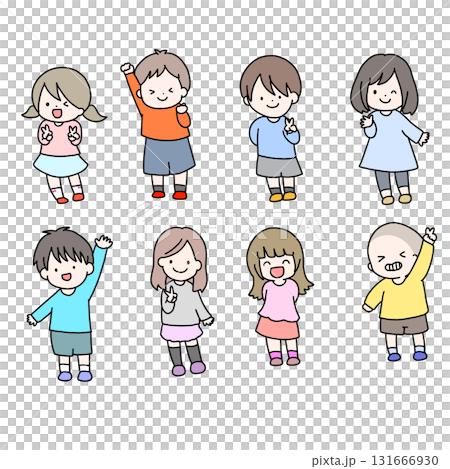 笑顔でポーズをとる子どもたち 131666930