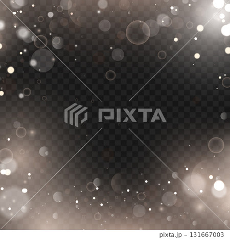 Elegant sparkling white and silver bokeh lights frame overlay. Vector 131667003