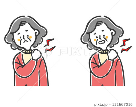 肩こりに悩むシニア女性　上半身　ベクター 131667016