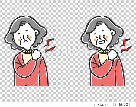 肩こりに悩むシニア女性　上半身　ベクター 131667016