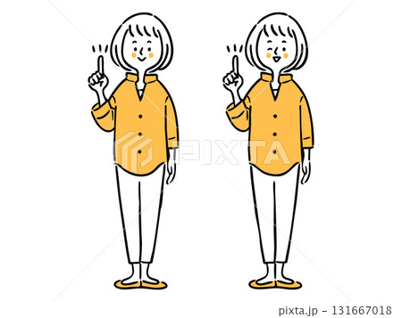 指差しをする女性　全身　ベクター（オレンジ） 131667018