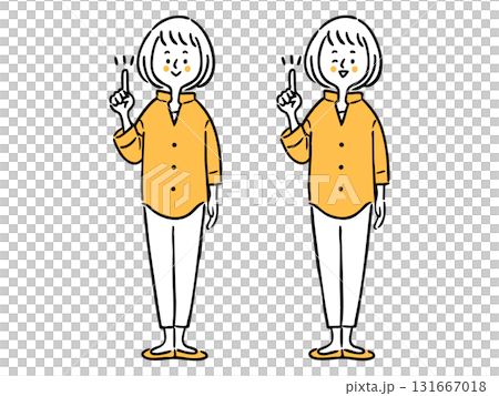 指差しをする女性　全身　ベクター（オレンジ） 131667018