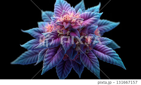 Vibrant purple and blue leaves with delicate pink flowers create Vibrant purple and blue leaves with delicate pink flowers create 131667157