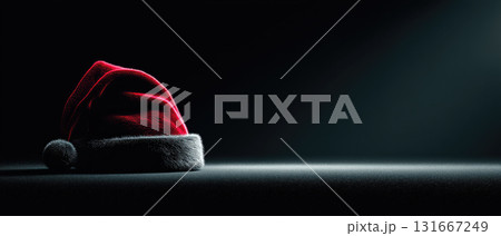 Santa hat on dark background, elegant and minimal design Santa hat on dark background, elegant and minimal design 131667249