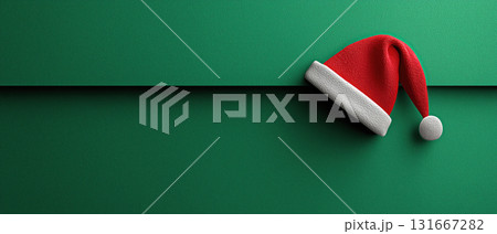 Santa hat on green background, festive minimalism 131667282