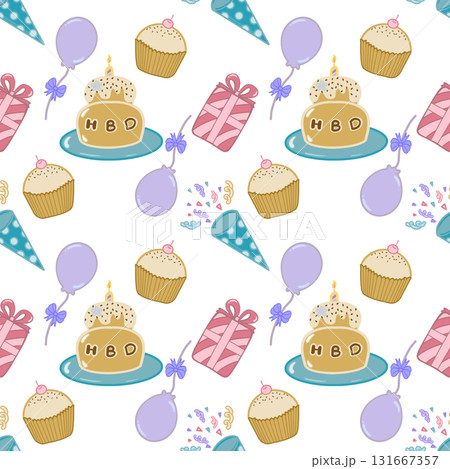 Seamless pattern flat Party collection set. Cute pastel colors. Seamless pattern flat Party collection set. Cute pastel colors. 131667357