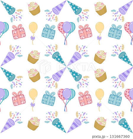 Seamless pattern flat Party collection set. Cute pastel colors. Seamless pattern flat Party collection set. Cute pastel colors. 131667360