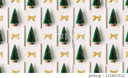 クリスマスツリーと白いリボンの背景フレーム 131667912