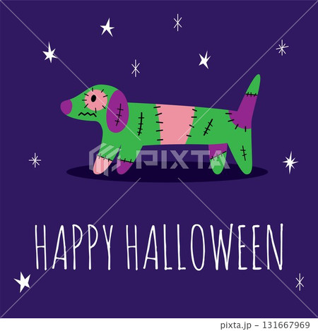 Dog in Halloween costume cartoon illustration Dog in Halloween costume cartoon illustration 131667969