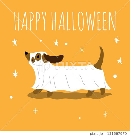 Dog in Halloween costume cartoon illustration 131667970