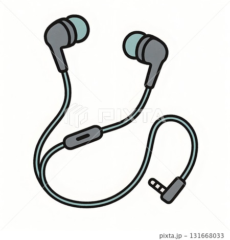 音量調整付きシンプルなイヤホンの手描き風イラスト 131668033