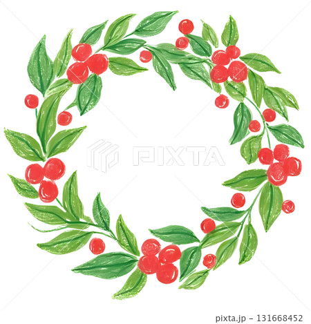 赤い実がついたクリスマスリース 131668452
