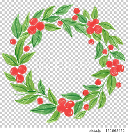 赤い実がついたクリスマスリース 131668452
