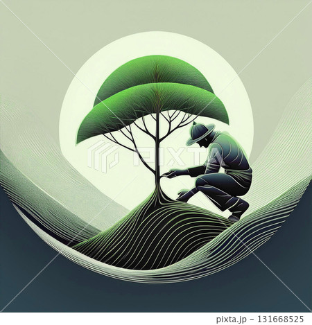植林する人のイラスト,Generative AI AI画像 131668525
