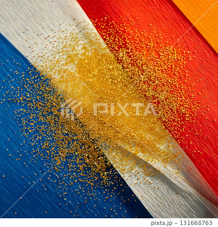 円状に金粉を集めた和紙風テクスチャーが交差したモダンな背景素材 131668763