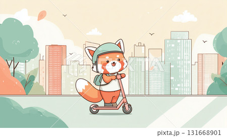 電動キックボードに乗るレッサーパンダ 電動キックボードに乗るレッサーパンダ 131668901