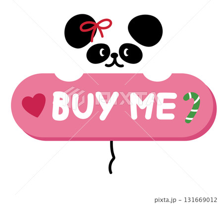 Cute Christmas BUY ME sale icon with panda bear for festive winter deal, online shopping, promotion, sticker, banner, special price, discount, web button, campaign, ads, zoo, souvenir shop, animals Cute Christmas BUY ME sale icon with panda bear for festive winter deal, online shopping, promotion, sticker, banner, special price, discount, web button, campaign, ads, zoo, souvenir shop, animals 131669012