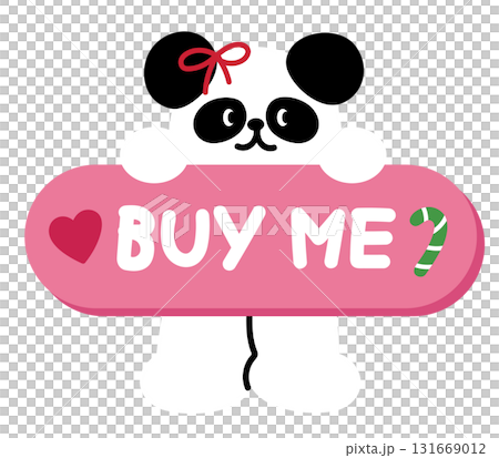 Cute Christmas BUY ME sale icon with panda bear for festive winter deal, online shopping, promotion, sticker, banner, special price, discount, web button, campaign, ads, zoo, souvenir shop, animals Cute Christmas BUY ME sale icon with panda bear for festive winter deal, online shopping, promotion, sticker, banner, special price, discount, web button, campaign, ads, zoo, souvenir shop, animals 131669012