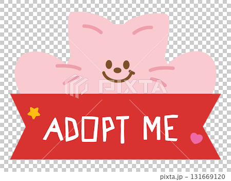 Illustrations of cat and ADOPT ME letters for adopt and rescue animals, sticker, pet shop, vet, kitten cartoon, character, comic, mascot, patch, foster home, shelter, forever home, paw friend 131669120