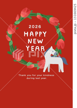 2026年 午年 年賀状テンプレート 2026年 午年 年賀状テンプレート 131669425