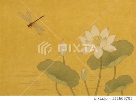 蓮花と赤とんぼ 131669793