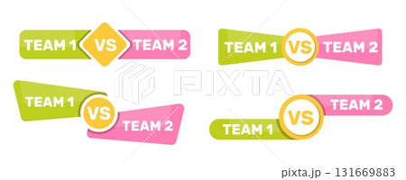 Plaques of competing teams. Competition between opponents 1 and 2. Challenge participants. Scoreboard banner. Lower third bar. Tournament display score. Vector set of VS title icons Plaques of competing teams. Competition between opponents 1 and 2. Challenge participants. Scoreboard banner. Lower third bar. Tournament display score. Vector set of VS title icons 131669883