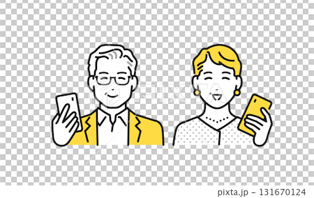 スマートフォン シニア夫婦 笑顔 喜ぶ アイコン 131670124