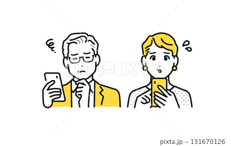 スマートフォン シニア夫婦 悩む 困る アイコン 131670126