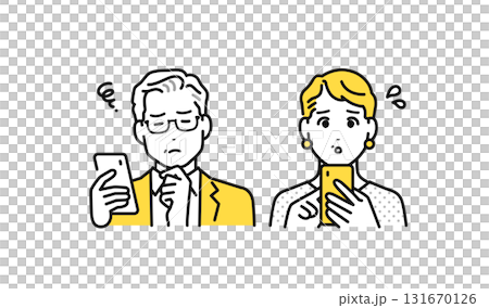 スマートフォン シニア夫婦 悩む 困る アイコン 131670126