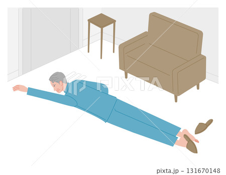 シニア男性が室内で倒れて動けない様子のイラスト 131670148