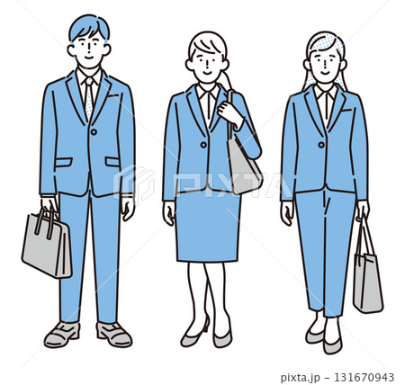 シンプル　イラスト　リクルートスーツを着て立つ男性と女性リクルートスーツを着て立つ男性と女性 131670943