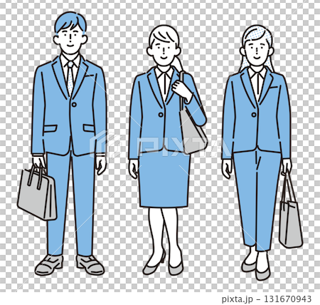 シンプル　イラスト　リクルートスーツを着て立つ男性と女性リクルートスーツを着て立つ男性と女性 131670943