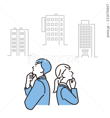 シンプル　イラスト　就職先を選択する男性と女性 131670947