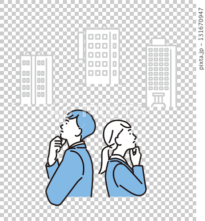 シンプル　イラスト　就職先を選択する男性と女性 131670947