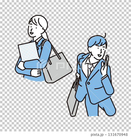 シンプル　イラスト　就職活動中の男性と女性 131670948
