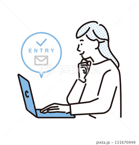 シンプル　イラスト　パソコンで求人にエントリーする女性 131670949