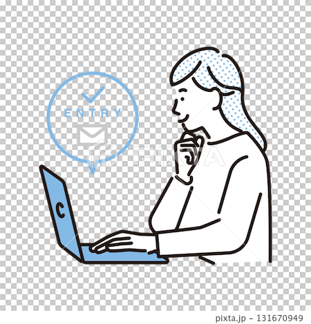シンプル　イラスト　パソコンで求人にエントリーする女性 131670949