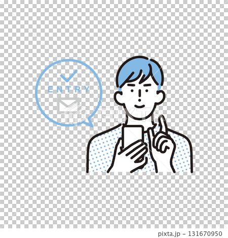 一名男子在智慧型手機上申請工作的簡單插圖 131670950