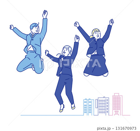 シンプル イラスト 笑顔でジャンプする就活中の男性と女性 シンプル イラスト 笑顔でジャンプする就活中の男性と女性 131670973