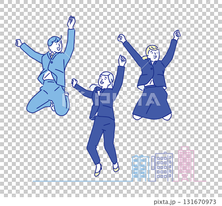 簡單說明求職過程中微笑男人和女人跳躍 131670973