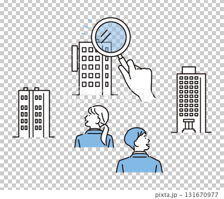 簡單圖示:一位男士和一位女士正在研究就業機會 簡單圖示:一位男士和一位女士正在研究就業機會 131670977