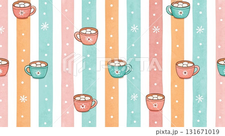 little cocoa mugs topped with marshmallows watercolor style white background 131671019