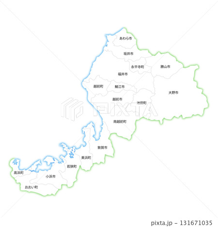福井県と市町村の白地図 131671035
