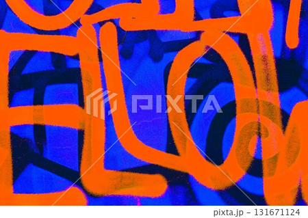 Bold Abstract Graffiti Art in Neon Orange and Blue for Urban 80s Style 131671124