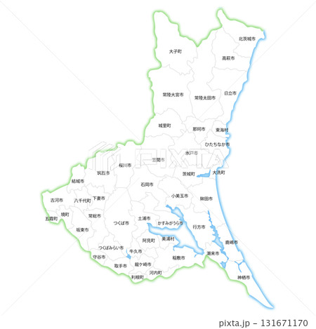 茨城県と市町村の白地図 131671170