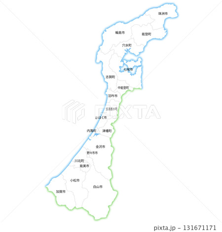 石川県と市町村の白地図 131671171