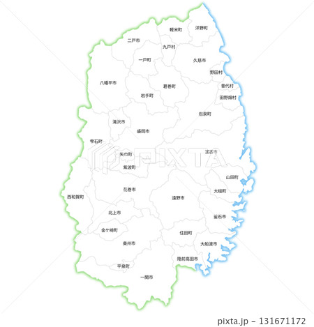 岩手県と市町村の白地図 岩手県と市町村の白地図 131671172