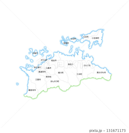 香川県と市町村の白地図 香川県と市町村の白地図 131671173